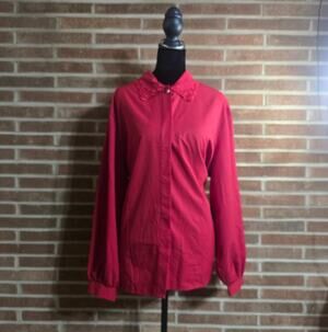 Vintage Nikki Red Embroidered Collar Blouse Top  18W Balloon Sleeve Cottagecore